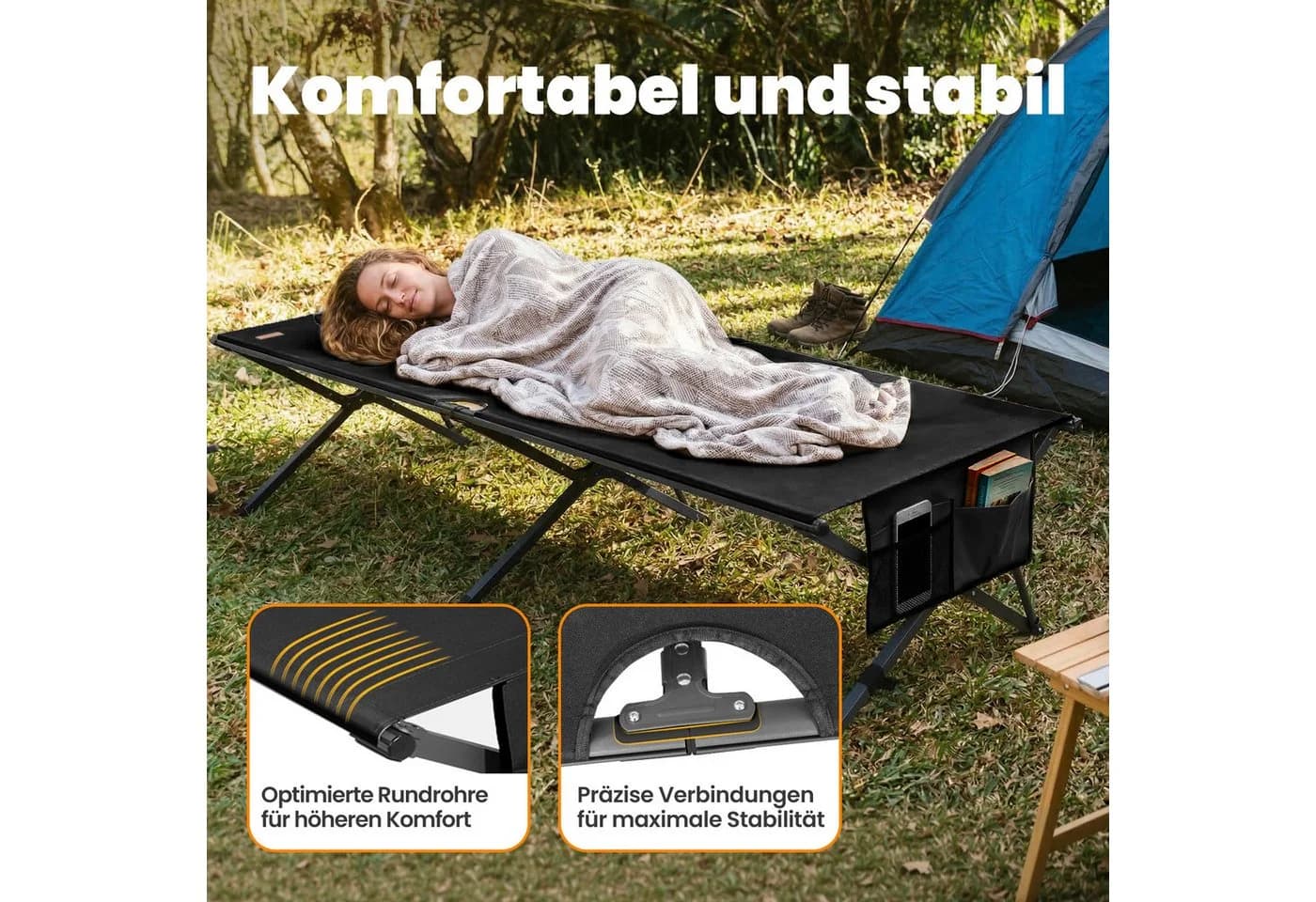 HOMECALL Klappbett Camping 210x80 cm Schwarz 600D Oxford-Gewebe - Bild 4
