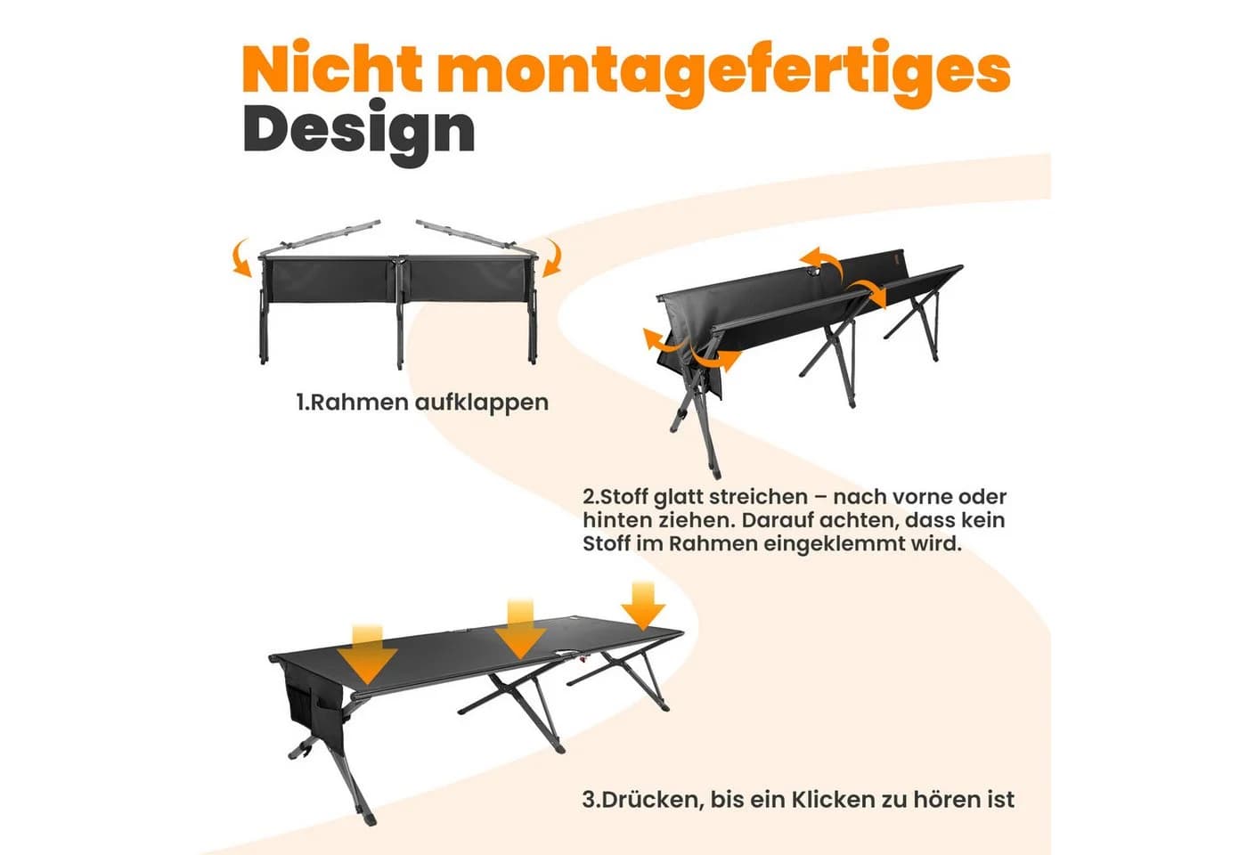 HOMECALL Klappbett Camping 210x80 cm Schwarz 600D Oxford-Gewebe - Bild 5