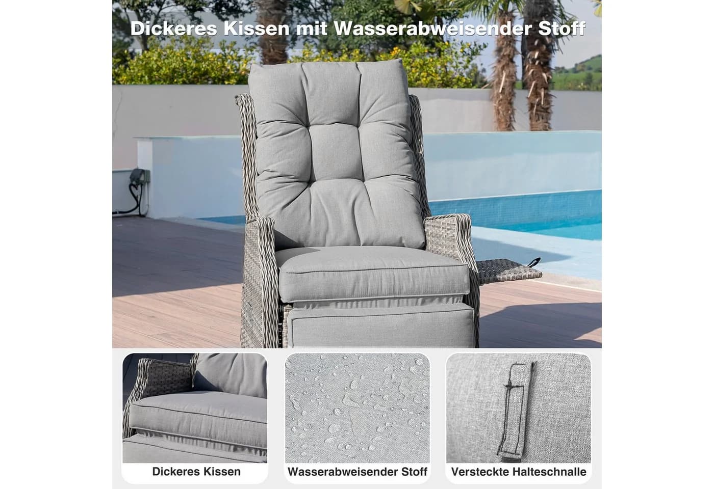 HOMECALL Rattansessel Gartensessel Verstellbar Liegestuhl Balkonliege Wetterfest - Bild 5