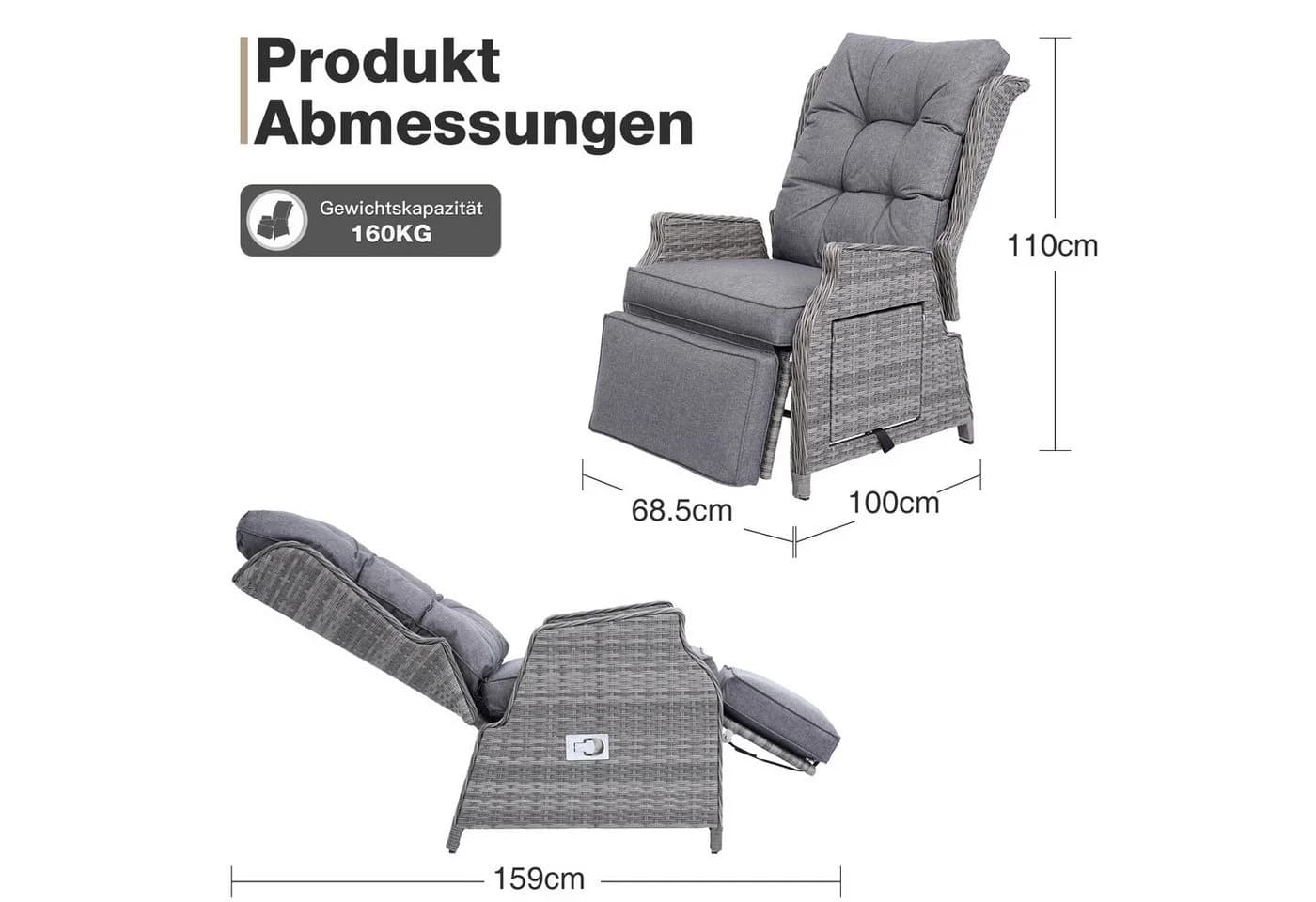 HOMECALL Rattansessel Gartensessel Verstellbar Liegestuhl Balkonliege - Bild 4