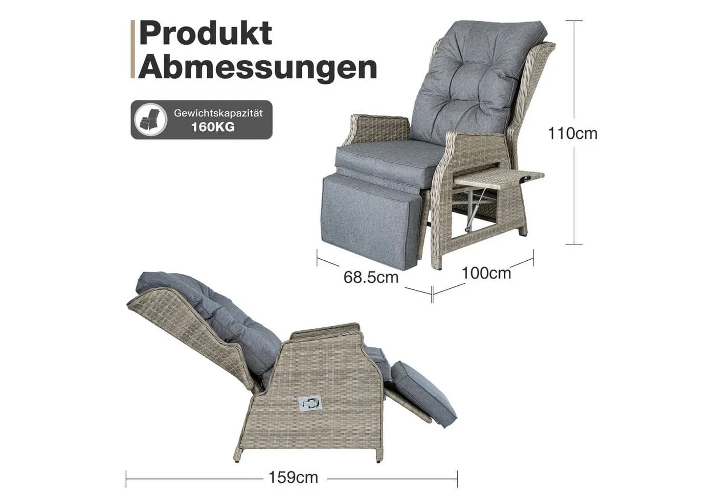 HOMECALL Rattansessel Gartensessel Verstellbar Liegestuhl Balkonliege - Bild 4