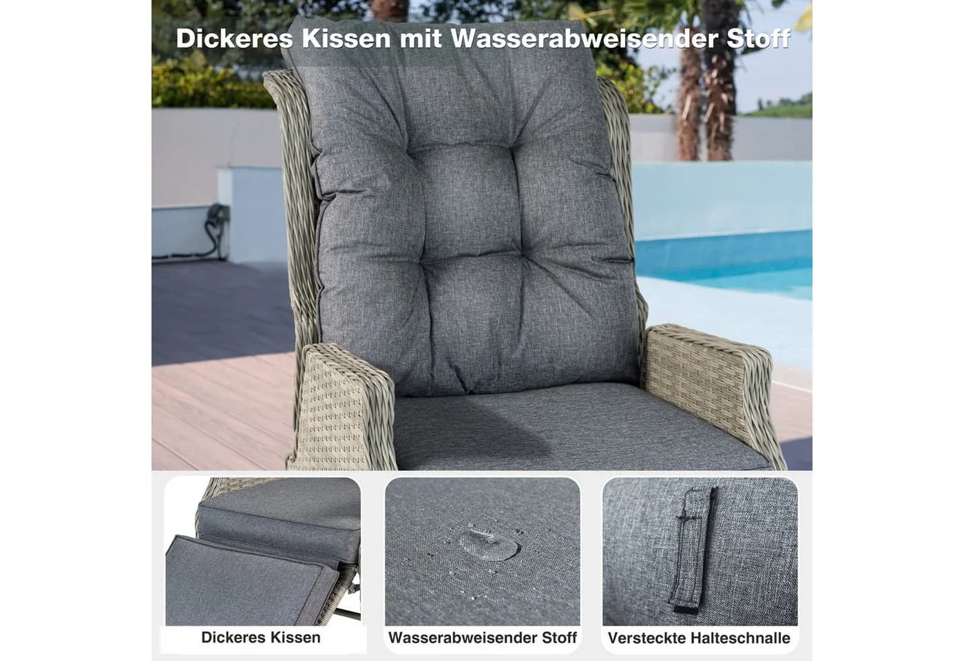 HOMECALL Rattansessel Gartensessel Verstellbar Liegestuhl Balkonliege - Bild 5
