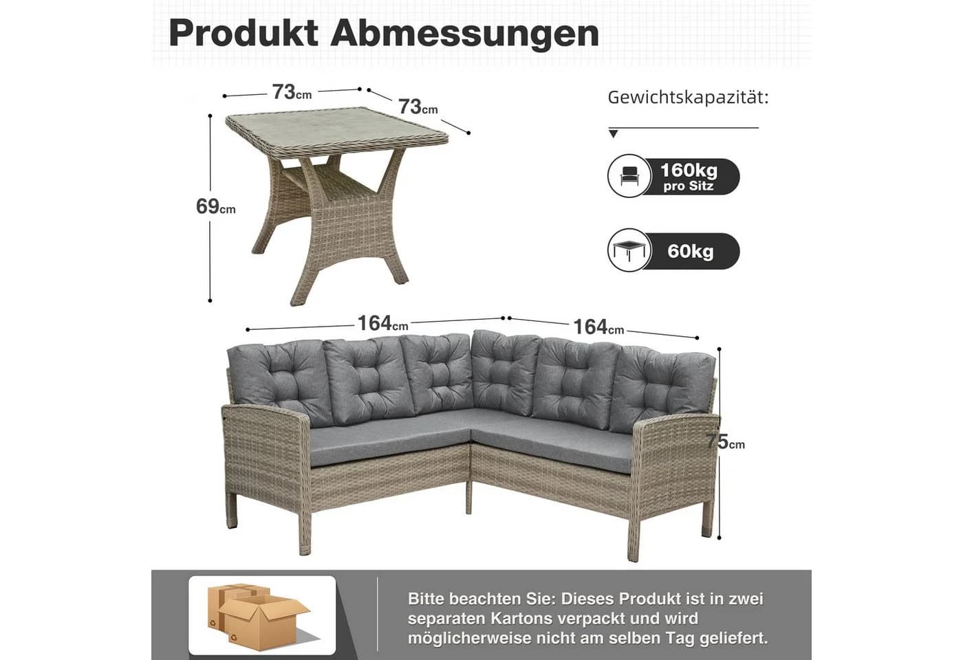 HOMECALL Gartenlounge-Set 5-6 Personen L-förmig mit Tisch