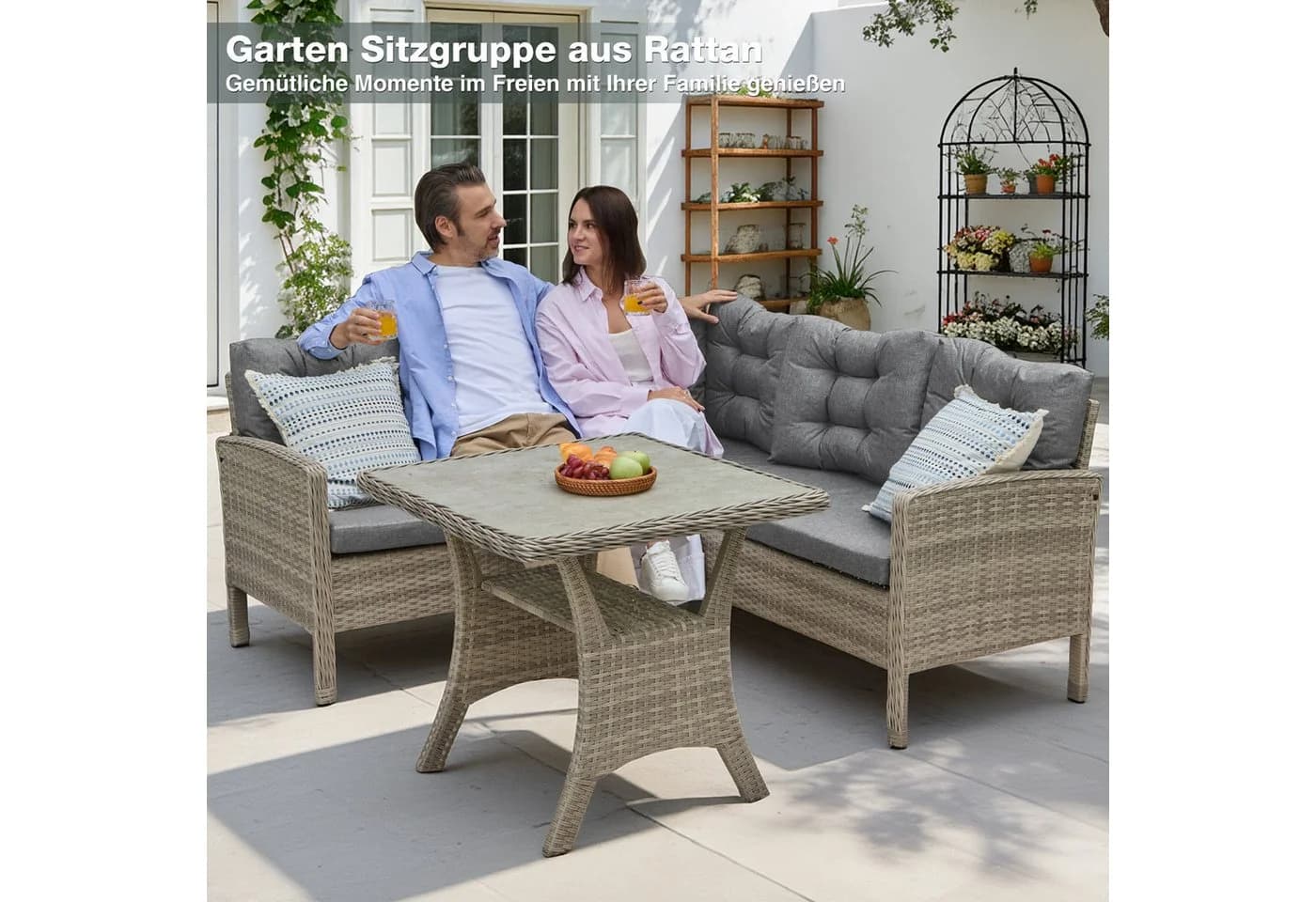 HOMECALL Gartenlounge-Set 5-6 Personen L-förmig mit Tisch - Bild 3
