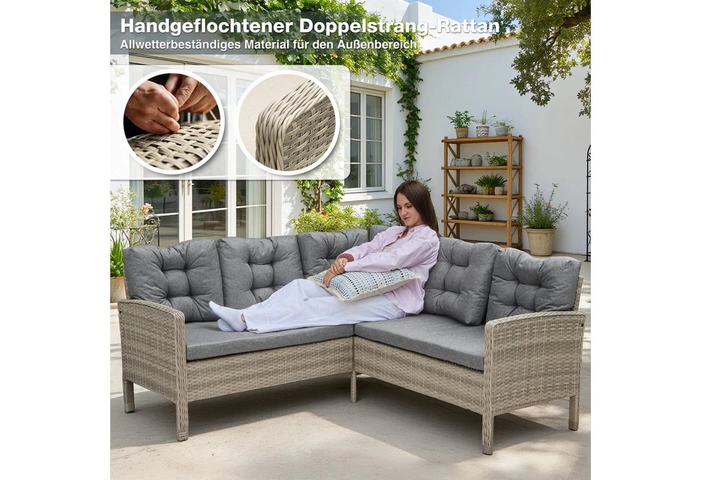 HOMECALL Gartenlounge-Set 5-6 Personen L-förmig mit Tisch - Bild 4