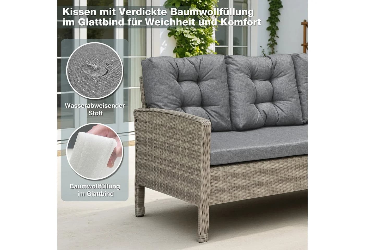 HOMECALL Gartenlounge-Set 5-6 Personen L-förmig mit Tisch - Bild 5