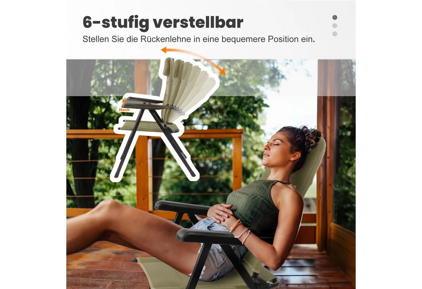 HOMECALL Klappstuhl Hochlehner Grün Gepolstert Faltstuhl mit verstellbarer Lehne - Bild 4