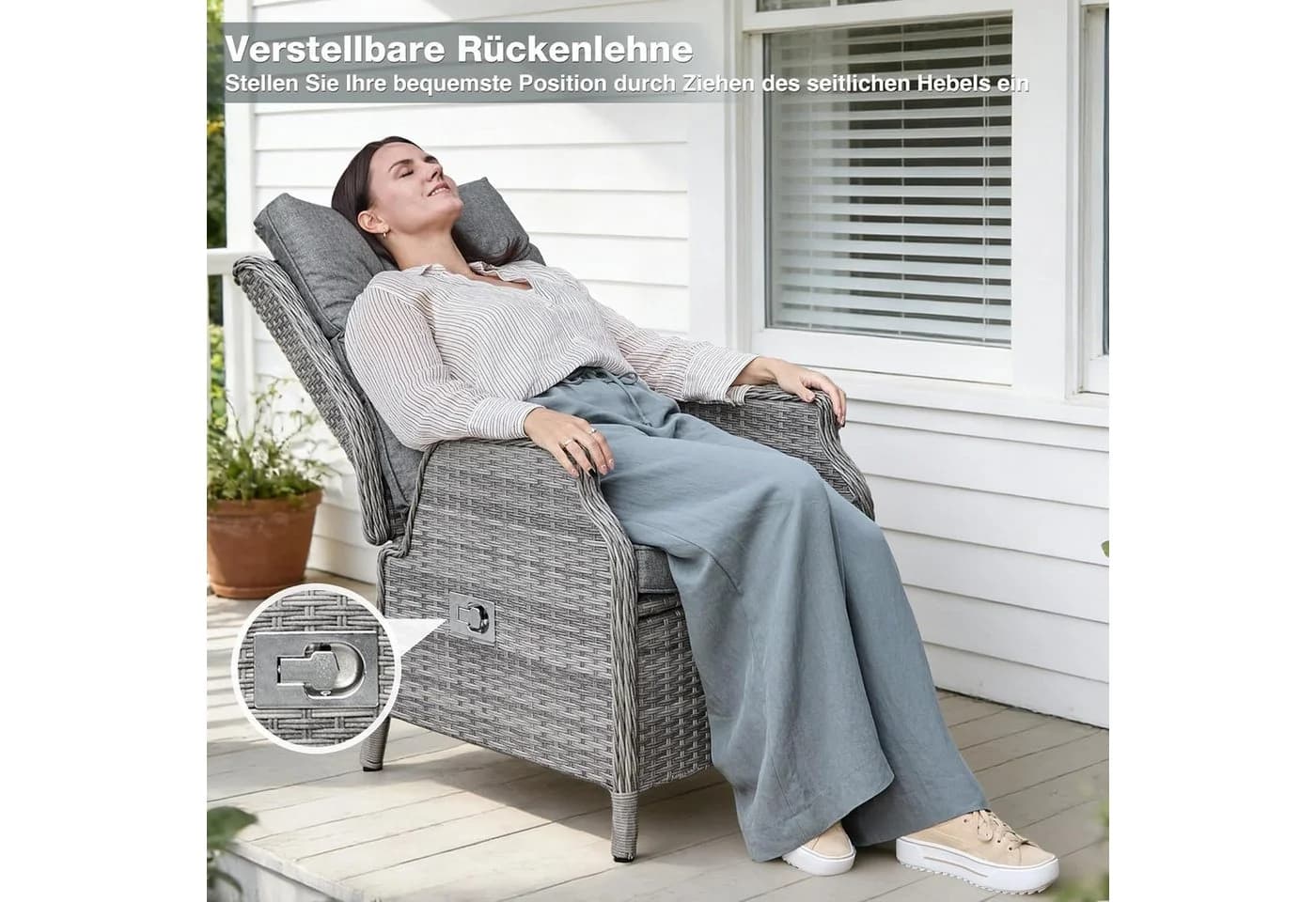 HOMECALL Rattan Gartensessel mit verstellbarer Rückenlehne und Kissen - Bild 3