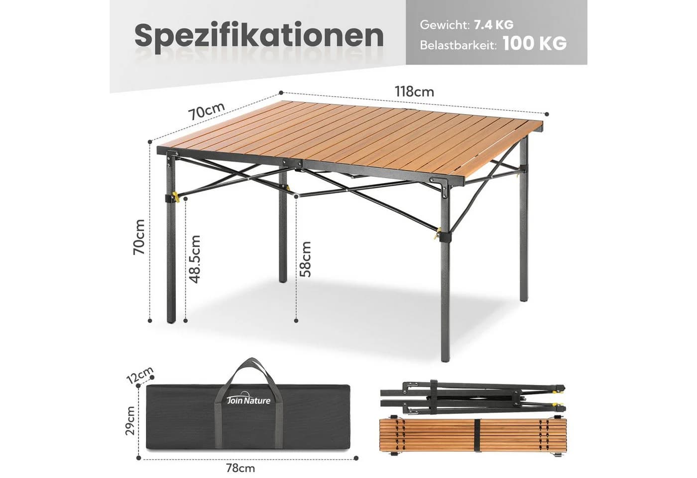 HOMECALL Campingstuhl Klapptisch-Set mit 2 Stühlen Grau - Bild 3