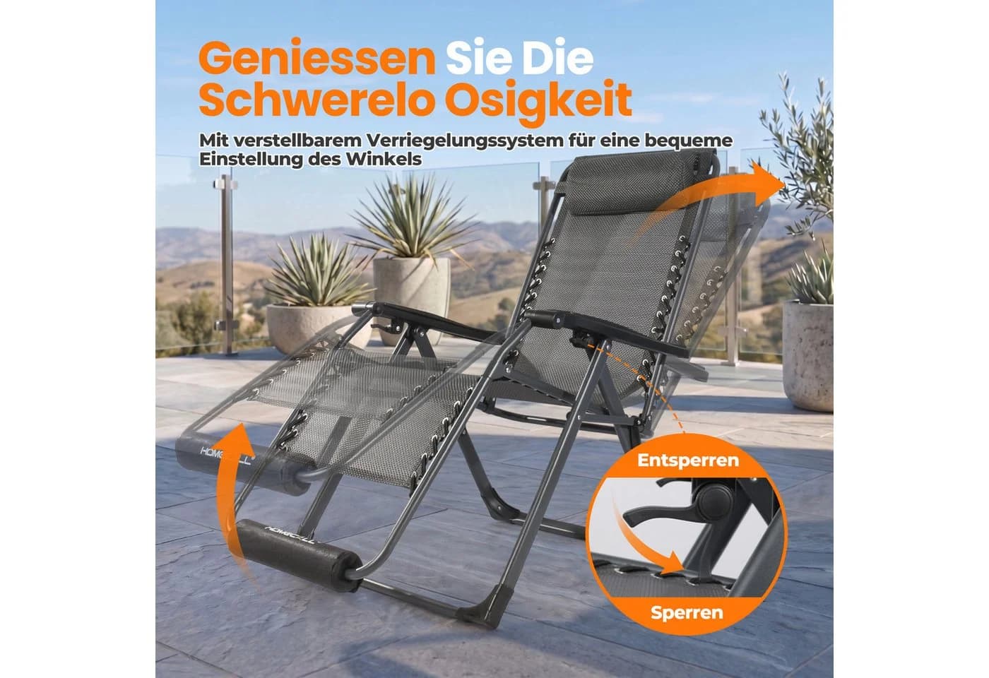 HOMECALL Gartenliege Klappbar Grau Zero Gravity - Bild 4