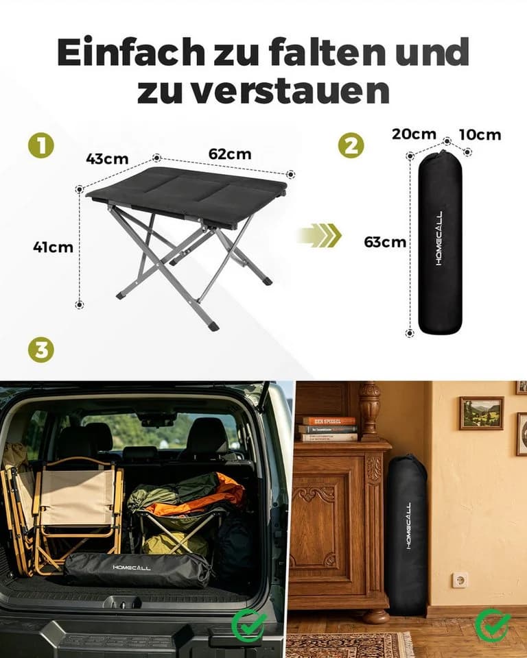 HOMECALL Klappfußhocker Schwarz Metall 3D-Netzgewebe
