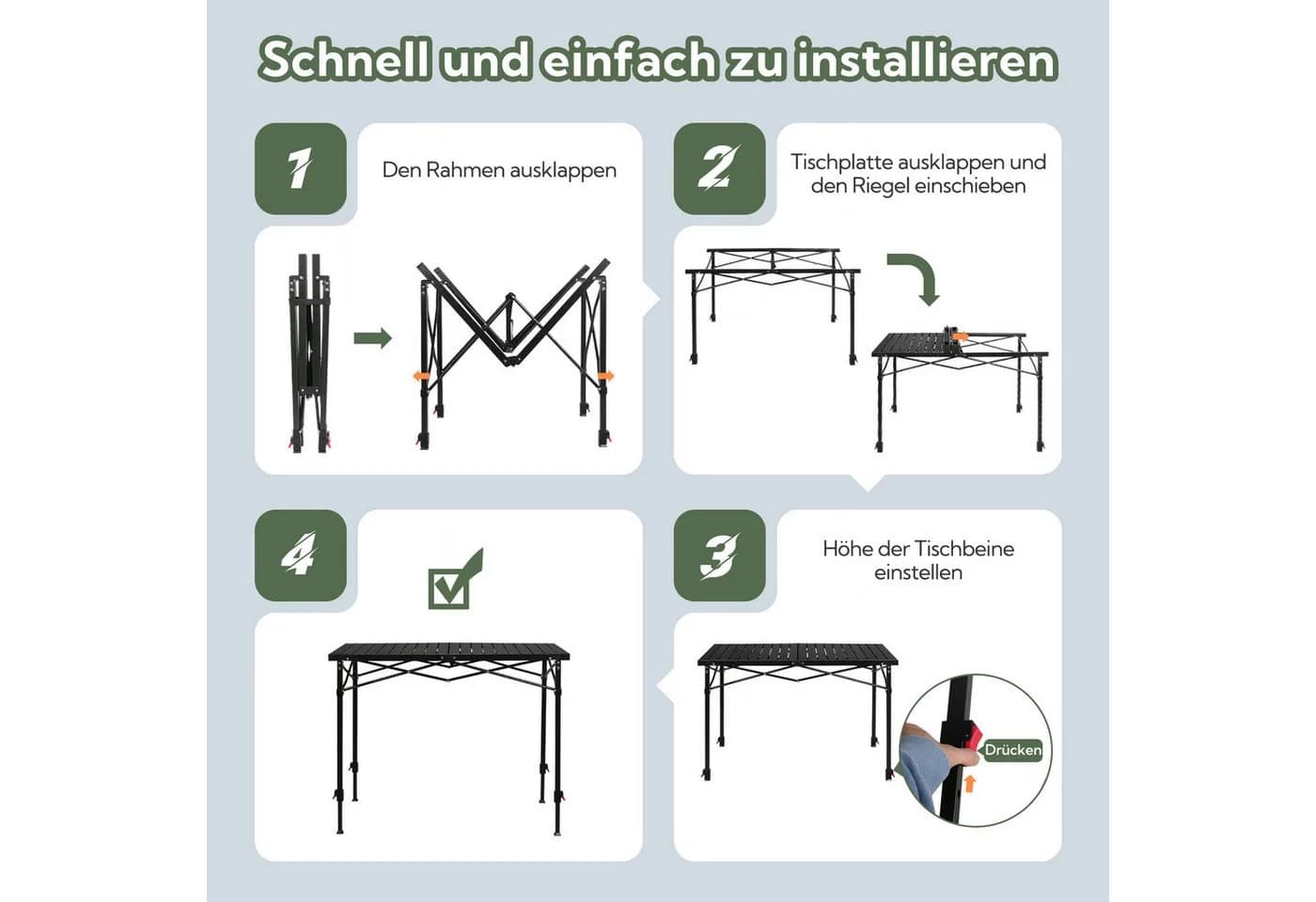 HOMECALL Klapptisch Campingtisch Höhenverstellbar Aluminium Schwarz