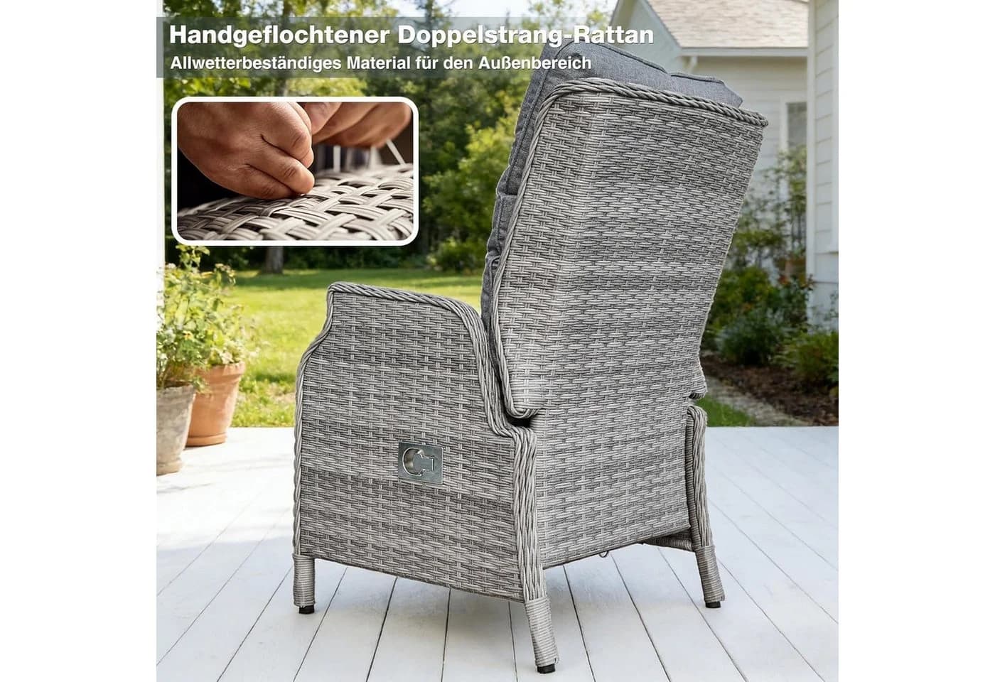 HOMECALL Esszimmerstuhl Rattan Gartensessel mit verstellbarer Rückenlehne - Bild 5