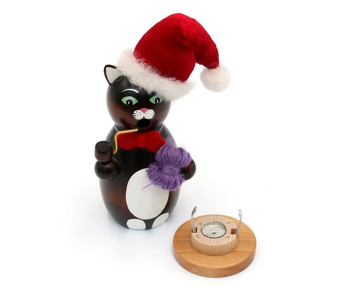 Dekohelden24 Räuchermännchen Katze Holz Dunkelbraun