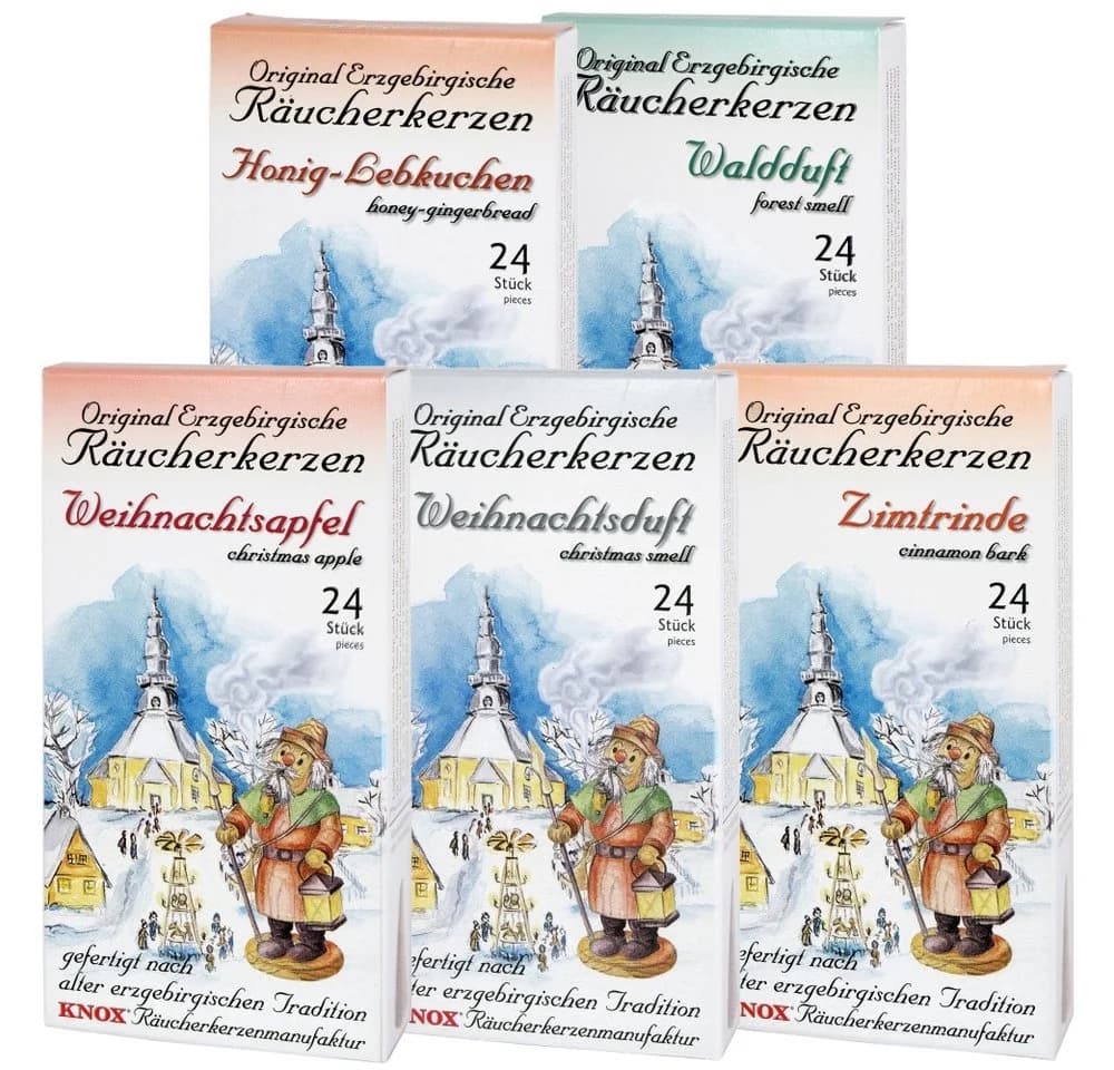 KNOX Duftkerze 5er Räucherkerzen Set Größe M - 24 Stück pro Duftrichtung
