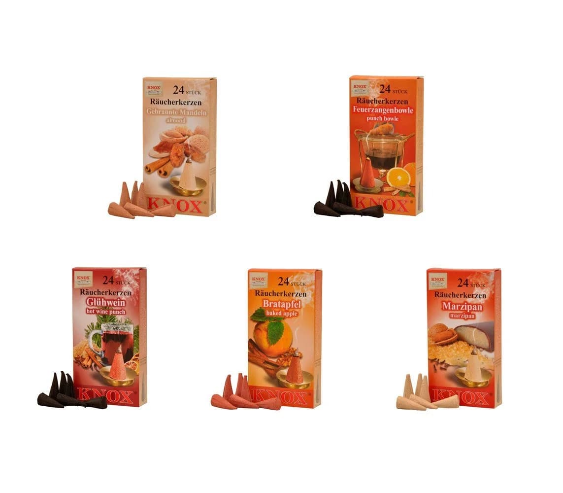 KNOX Duftkerze 5er Set Weihnachtsmarktdüfte Räucherkerzen Größe M 24 Stück Made in Germany