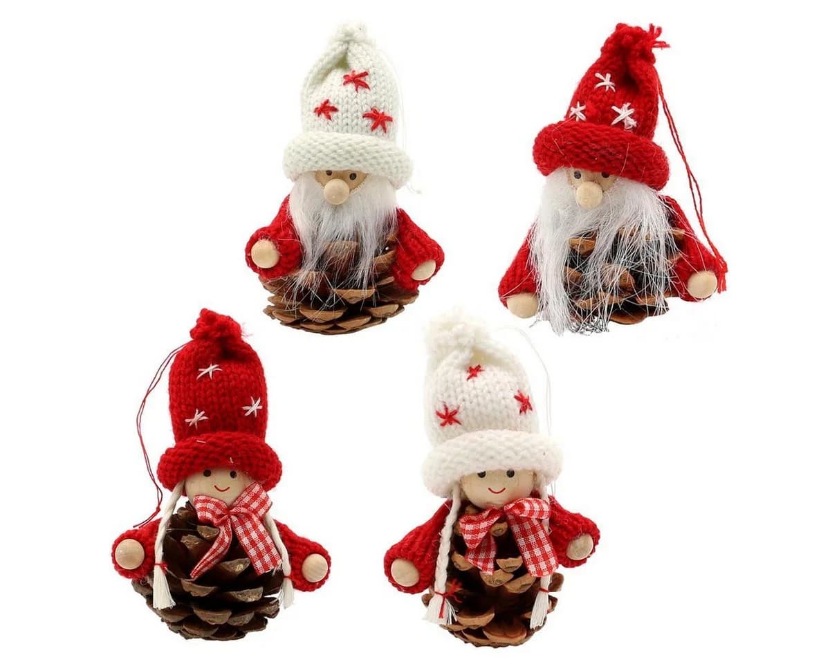 Dekohelden24 Christbaumschmuck 4er Set Strick-/ Holz Püppchen - Bild 2