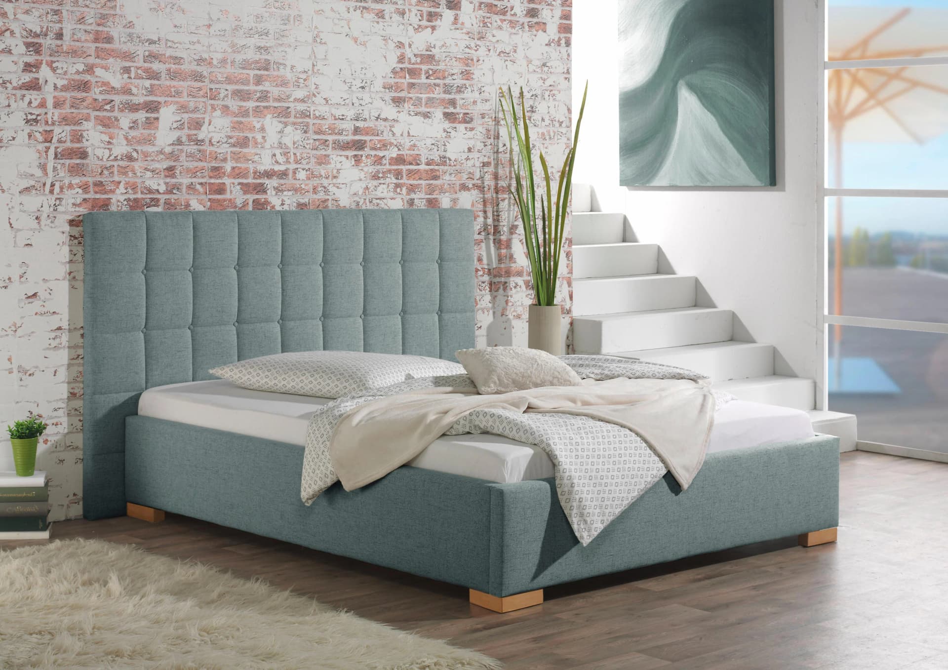 Polsterbett MAINTAL Cueno Blau mit Matratze