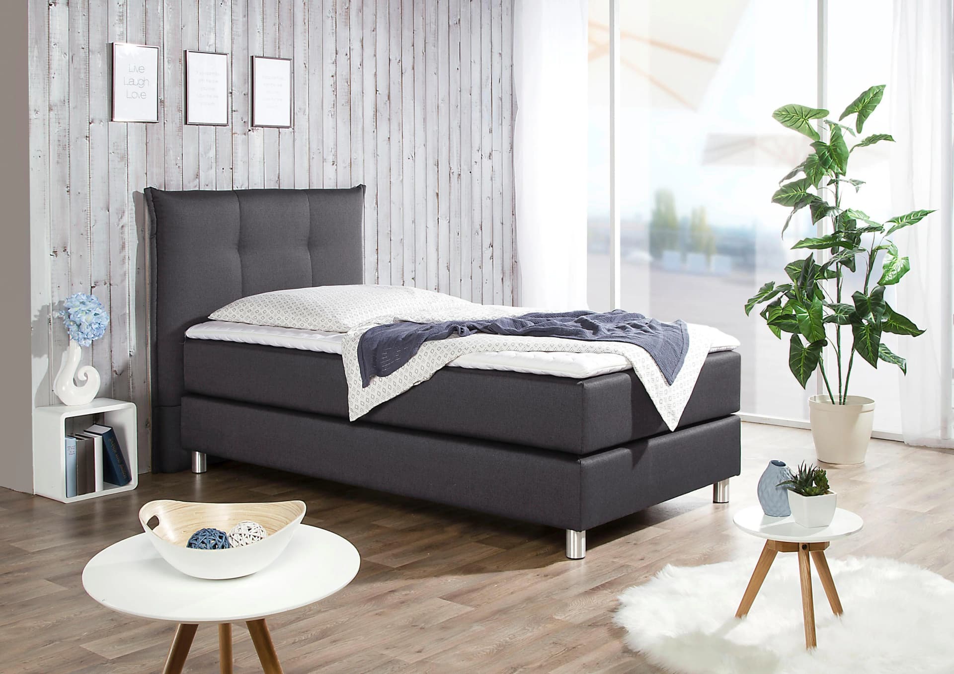 Boxspringbett MAINTAL Anthrazit Bonnell-Federkernmatratze H2