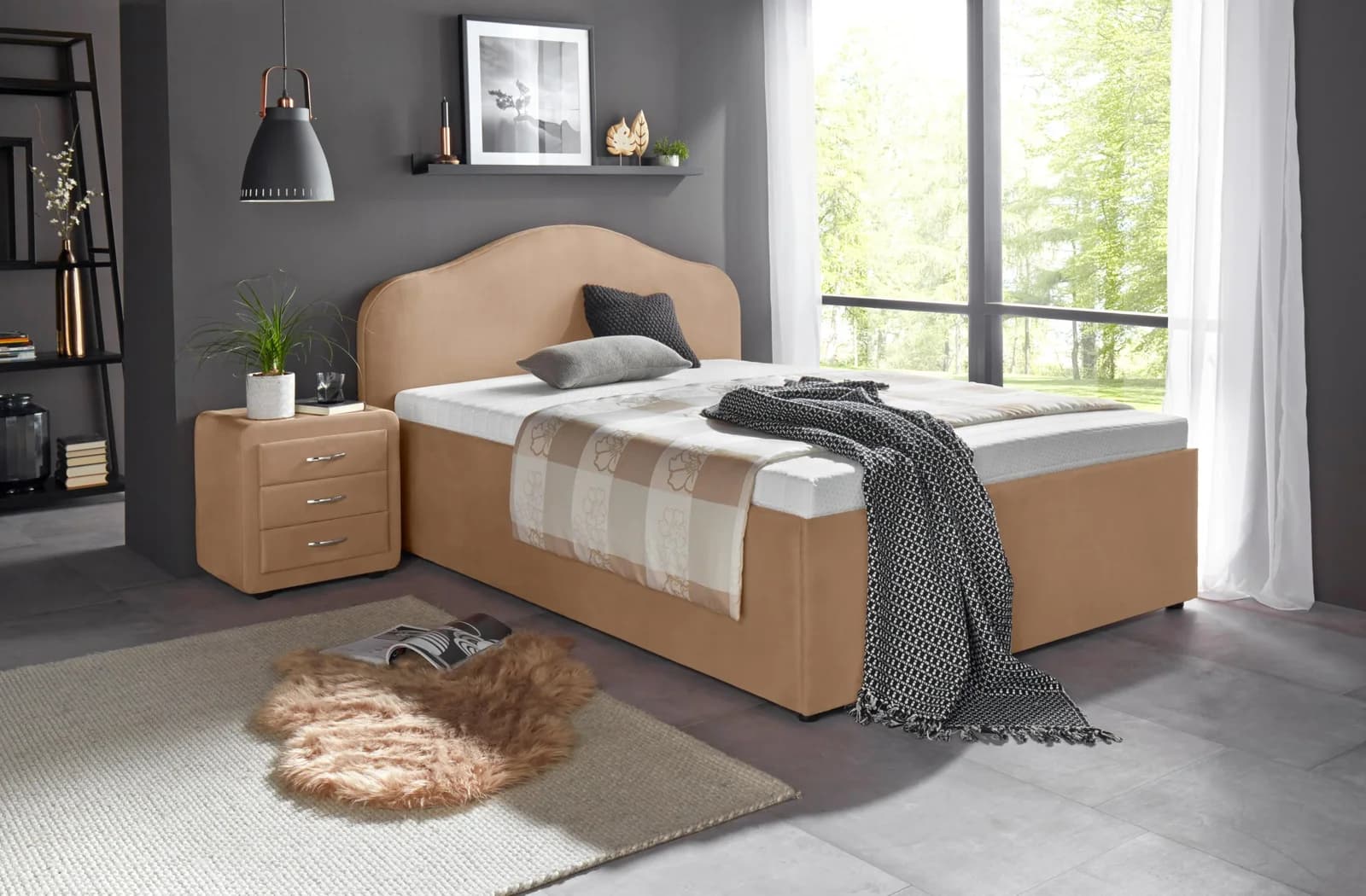 Polsterbett MAINTAL Beige mit Bettkasten und verstellbarem Kopfteil