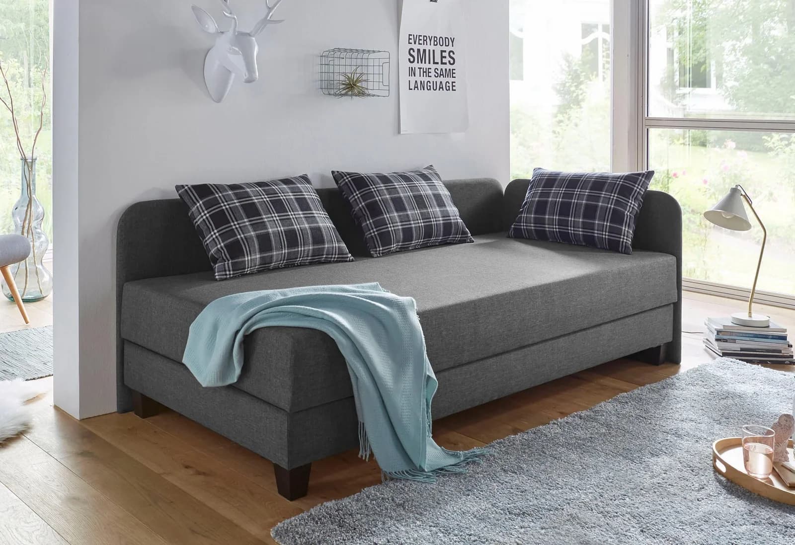 Gästebett MAINTAL Anthrazit mit Bettkasten und Matratze