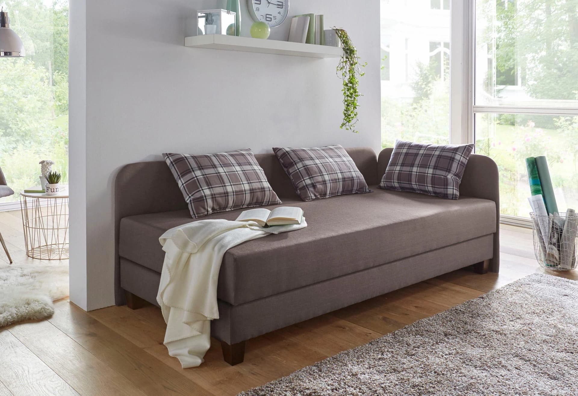 Gästebett MAINTAL Grau 2-in-1 mit Bettkasten und Matratze