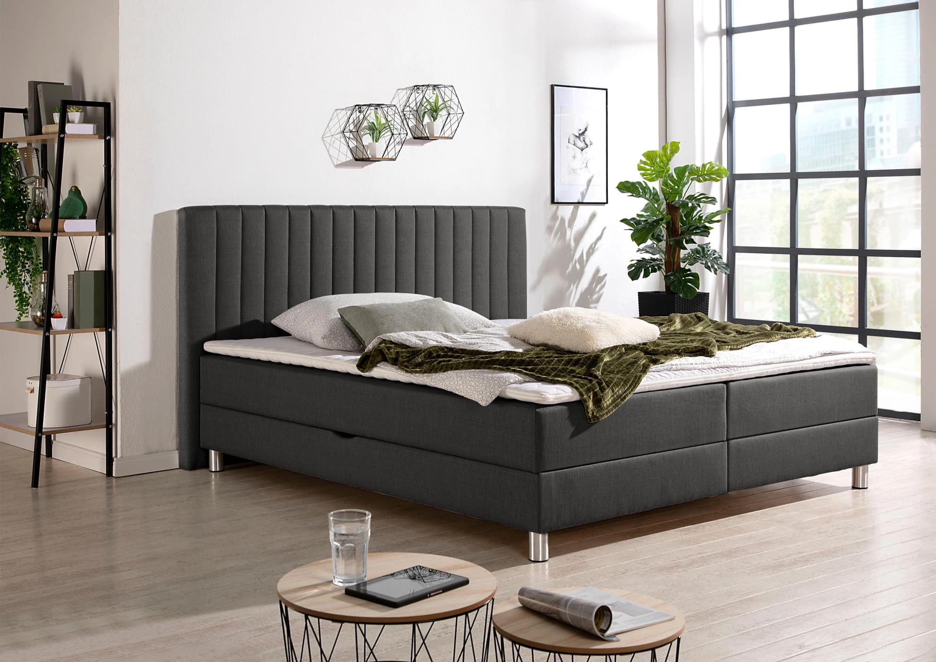 Boxbett MAINTAL Anthrazit mit Bettkasten und 2 Matratzen