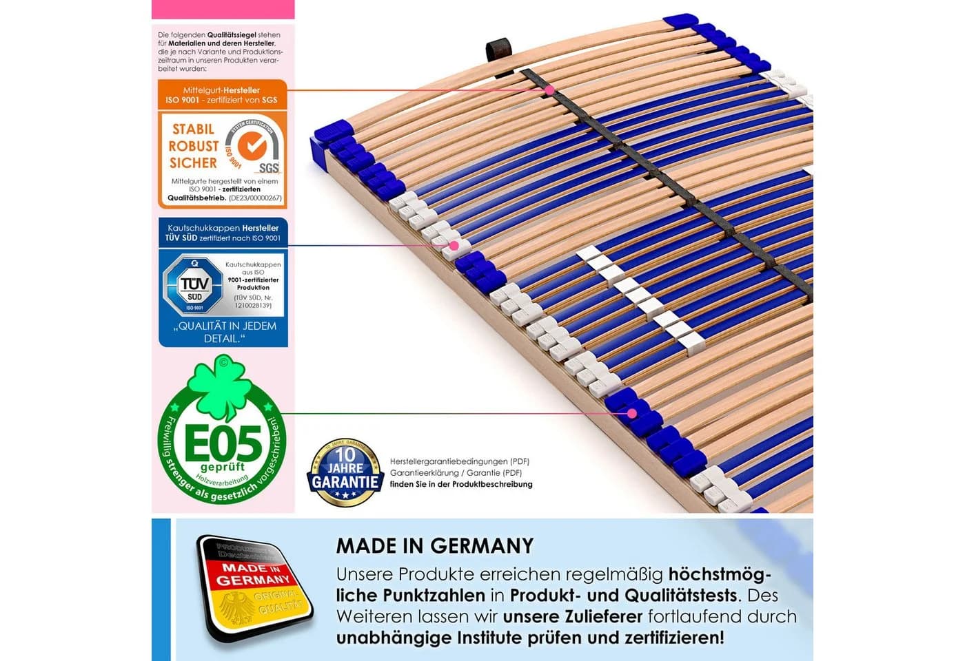 Lattenrost Comfort 44® Fix Schlummerparadies 100% Buchenholz 10 Jahre Garantie
