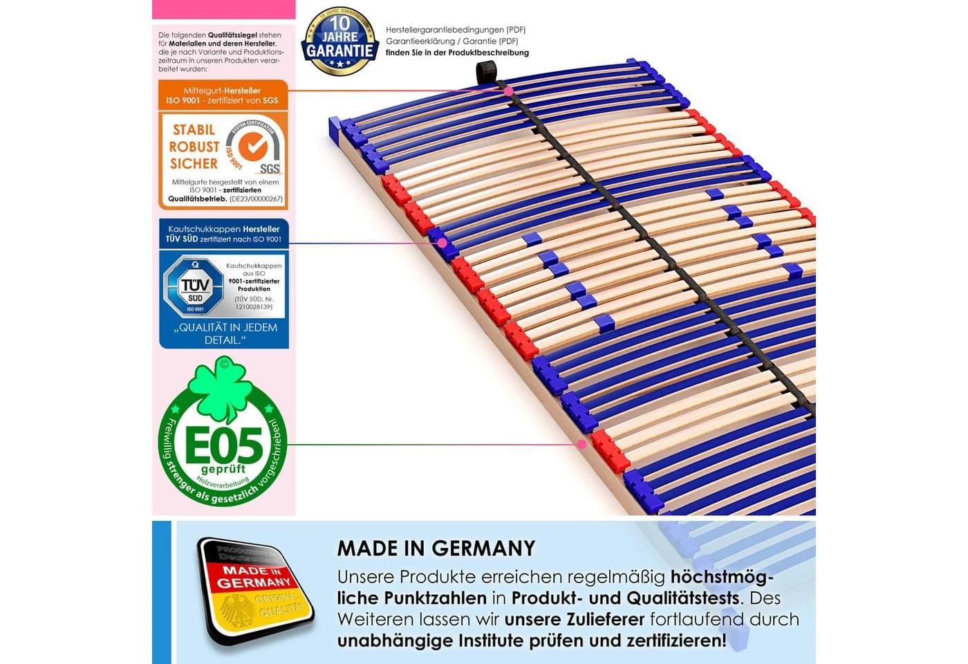 Schlummerparadies Lattenrost Fix Sleep Best 42® 100% Buche 7 Zonen - Bild 3