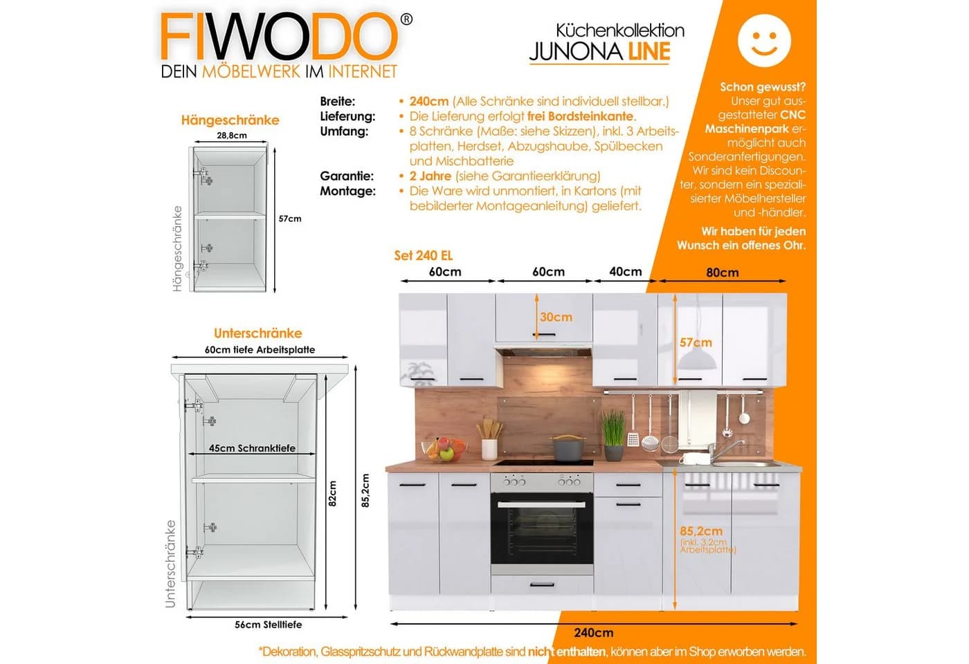FIWODO Küchenzeile 240cm Grau/Weiss mit Elektrogeräten - Bild 4