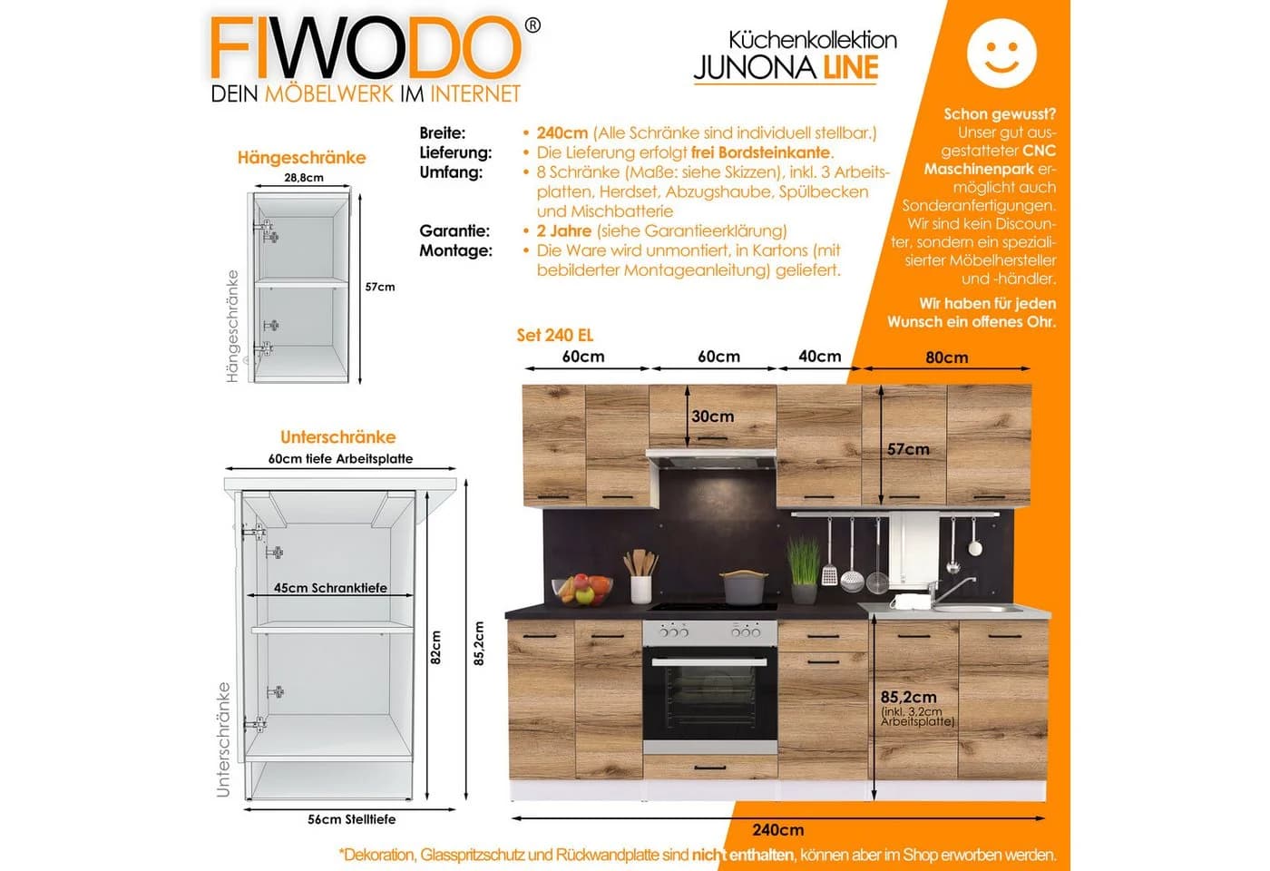 FIWODO Küchenzeile 240cm Einbauküche Set mit Elektrogeräten - Bild 4