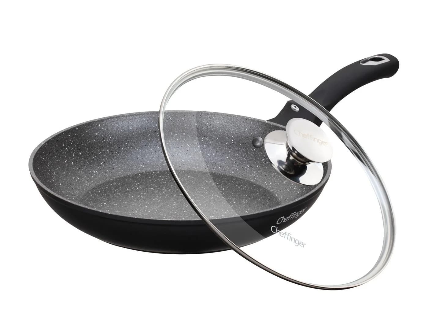 Cheffinger Bratpfanne mit Glasdeckel Schwarz Aluminium - Bild 2