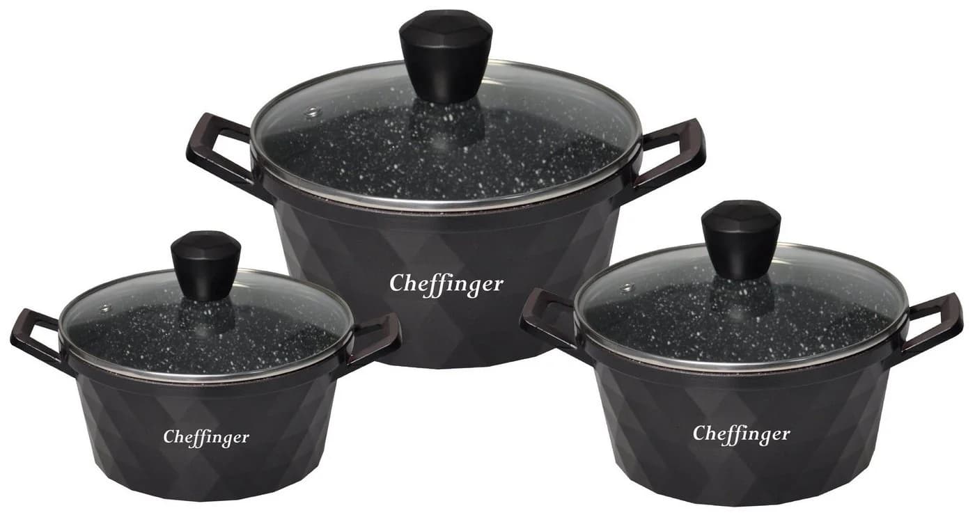 Cheffinger Topf-Set 6-tlg. Schwarz mit Marmorbeschichtung - Bild 2