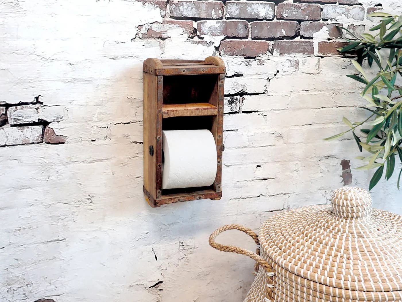 Chic Antique Toilettenpapierhalter Ziegelform Holz - Bild 3