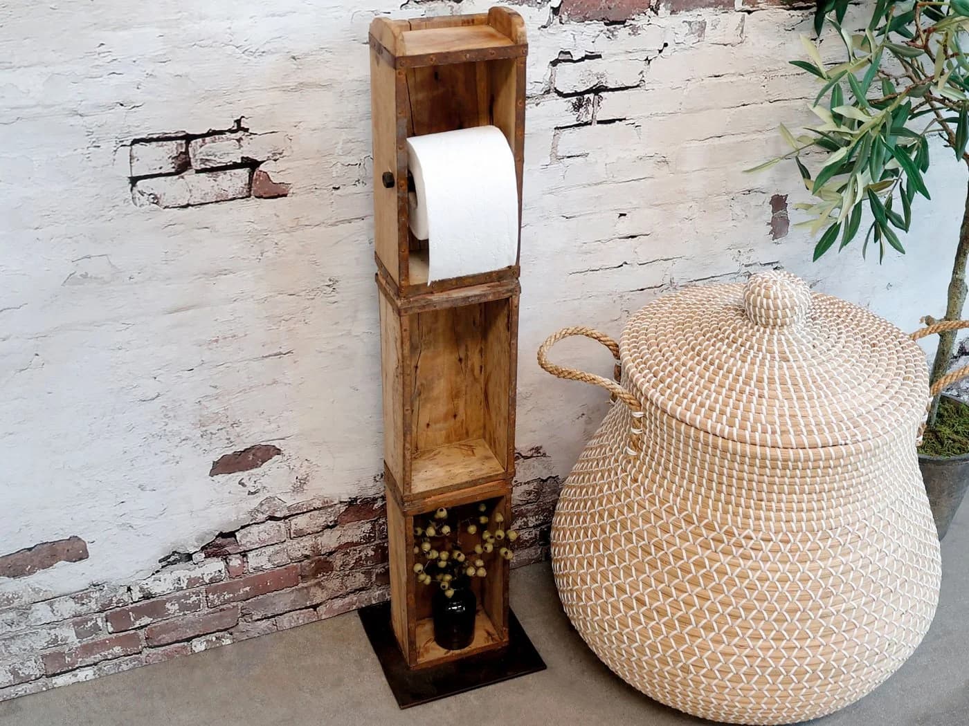 Chic Antique Toilettenpapierhalter Ziegelform Braun Holz Metall - Bild 3