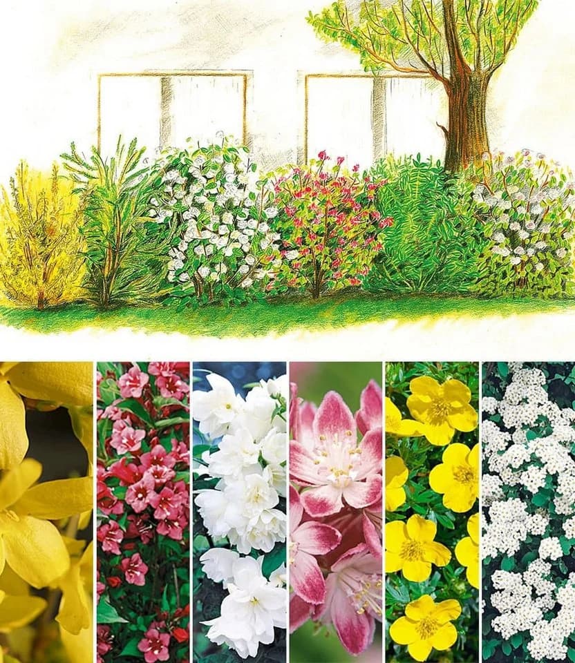 BALDUR Garten Hecken 5 Meter Blüh-Hecken-Kollektion 6 Pflanzen Blickdicht Winterhart