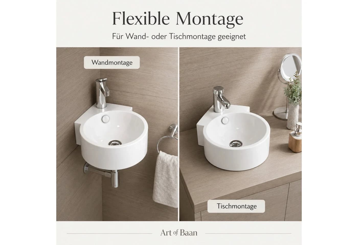 ART OF BAAN Eckwaschbecken weiß Keramik Hochglanz - Bild 5