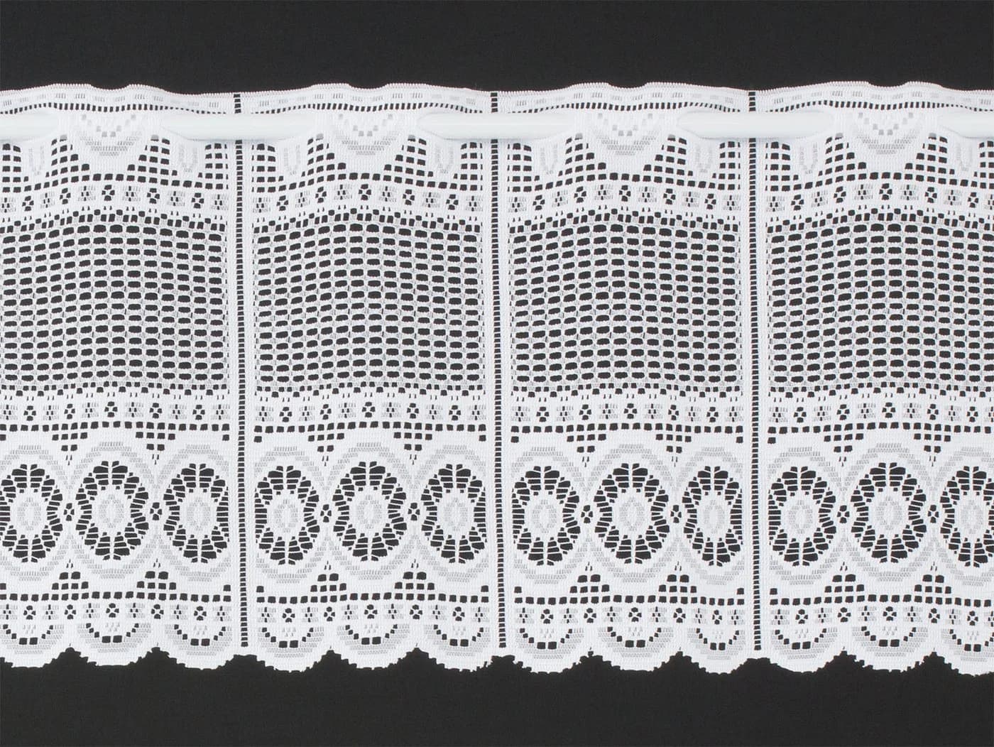 Gardinen Kranzusch Scheibengardine Jacquard gebogt Abschluss Stangendurchzug transparent