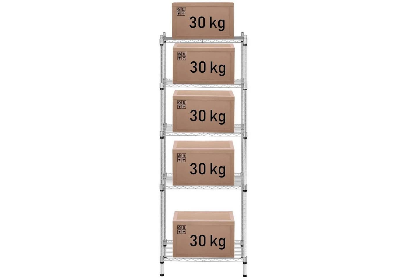 Royal Catering Standregal Metallregal Küchenregal Lastenregal 35 x 55 x 150 cm 150 kg Grau