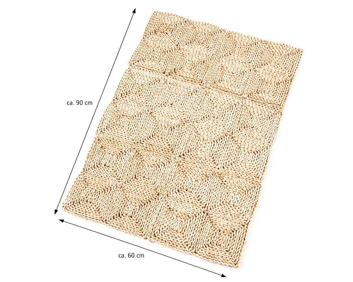 NaDeco Strohteppich 60x90cm Karomuster Maisstroh Natur