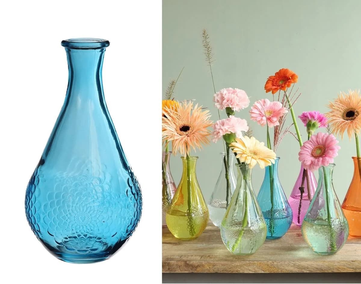 NaDeco Dekovase Glasvase mit Blumenmuster Blau - Bild 2