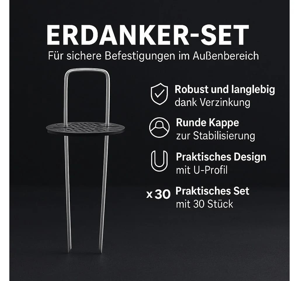 INTERGARDEN Bodenanker 30x mit Kappen – Verzinkt, für Vlies, Folien & Schläuche
