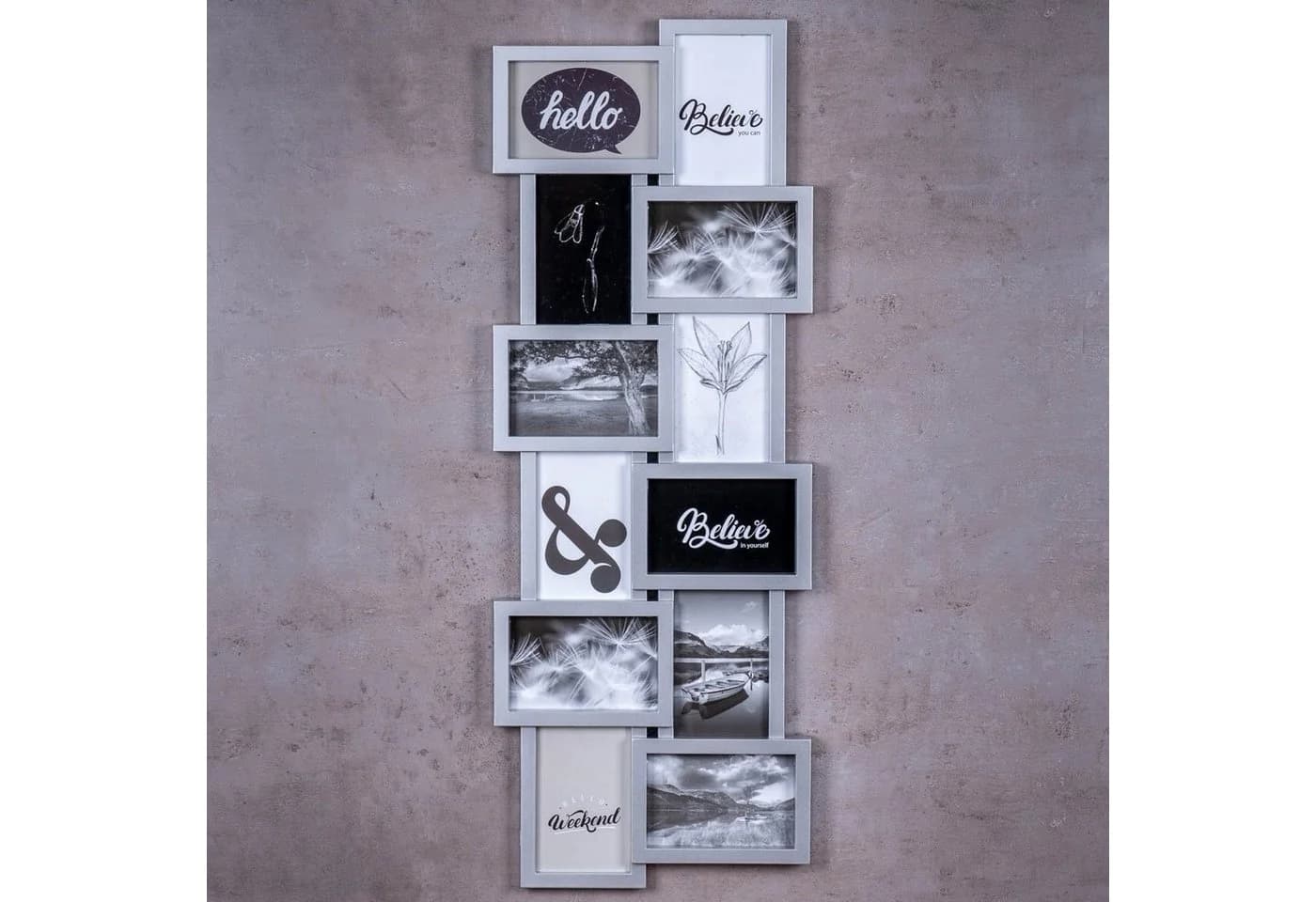 Levandeo® Bilderrahmen Collage Silber für 12 Fotos 3D Optik