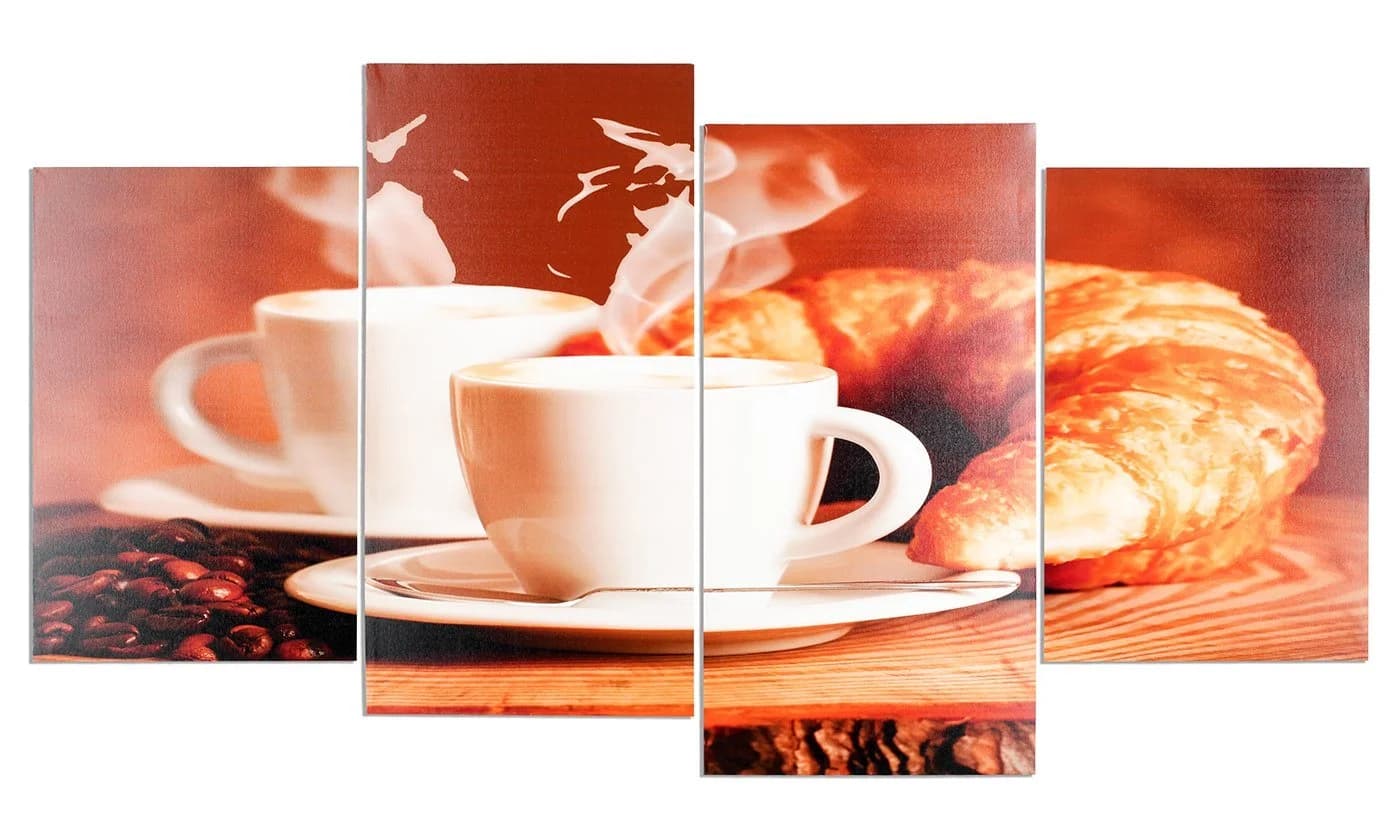 Levandeo® 4-teiliges Leinwandbild Kaffee Bohnen Cafe - Bild 2