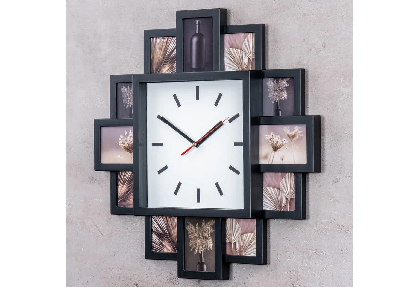 Levandeo® Bilderrahmen Collage Fotouhr Wanduhr 12 Fotos Schwarz