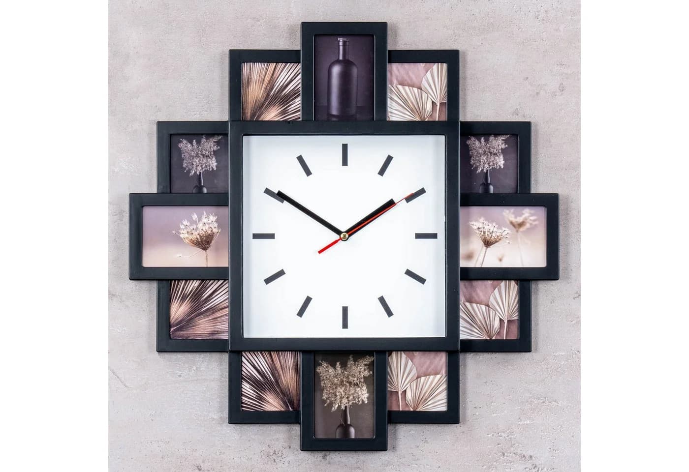 Levandeo® Bilderrahmen Collage Fotouhr Wanduhr 12 Fotos Schwarz - Bild 3