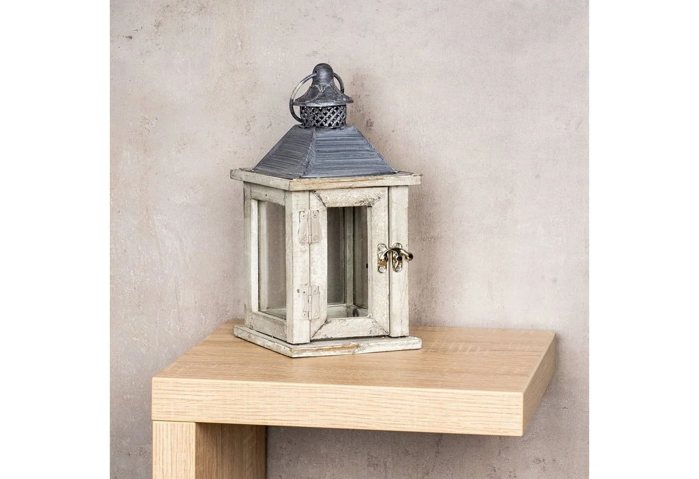 Levandeo® Kerzenlaterne Holz Glas Metall Natur Braun Shabby Chic