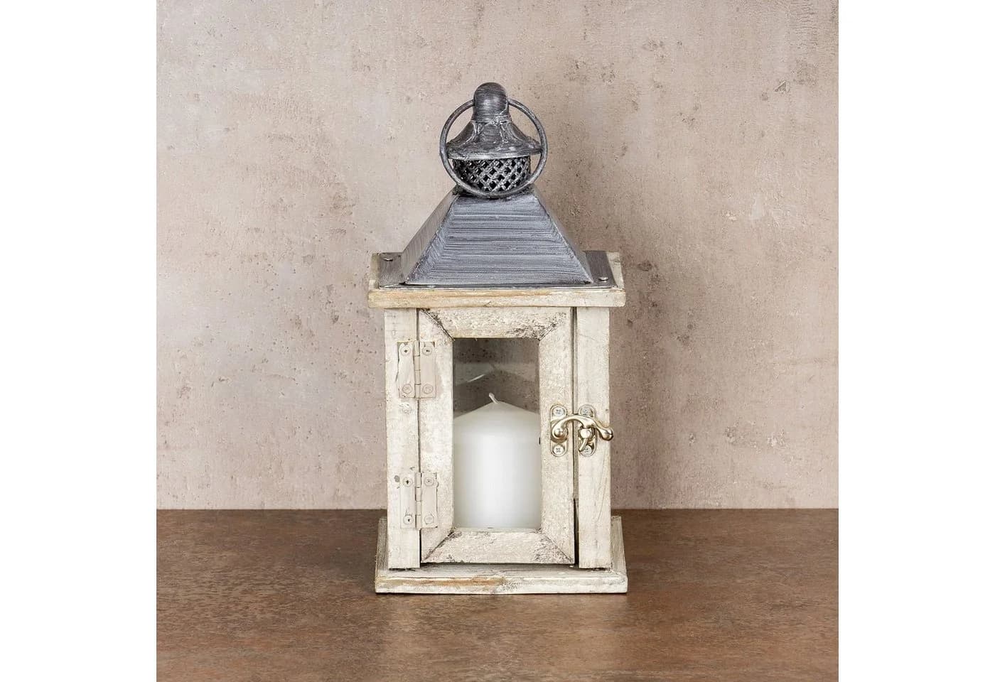 Levandeo® Kerzenlaterne Holz Glas Metall Natur Braun Shabby Chic - Bild 3