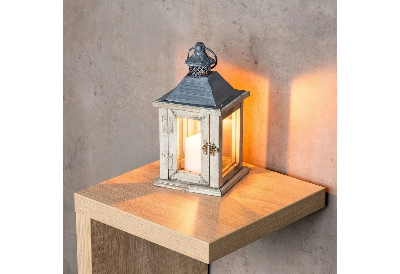 Levandeo® Kerzenlaterne Holz Glas Metall Natur Braun Shabby Chic - Bild 4