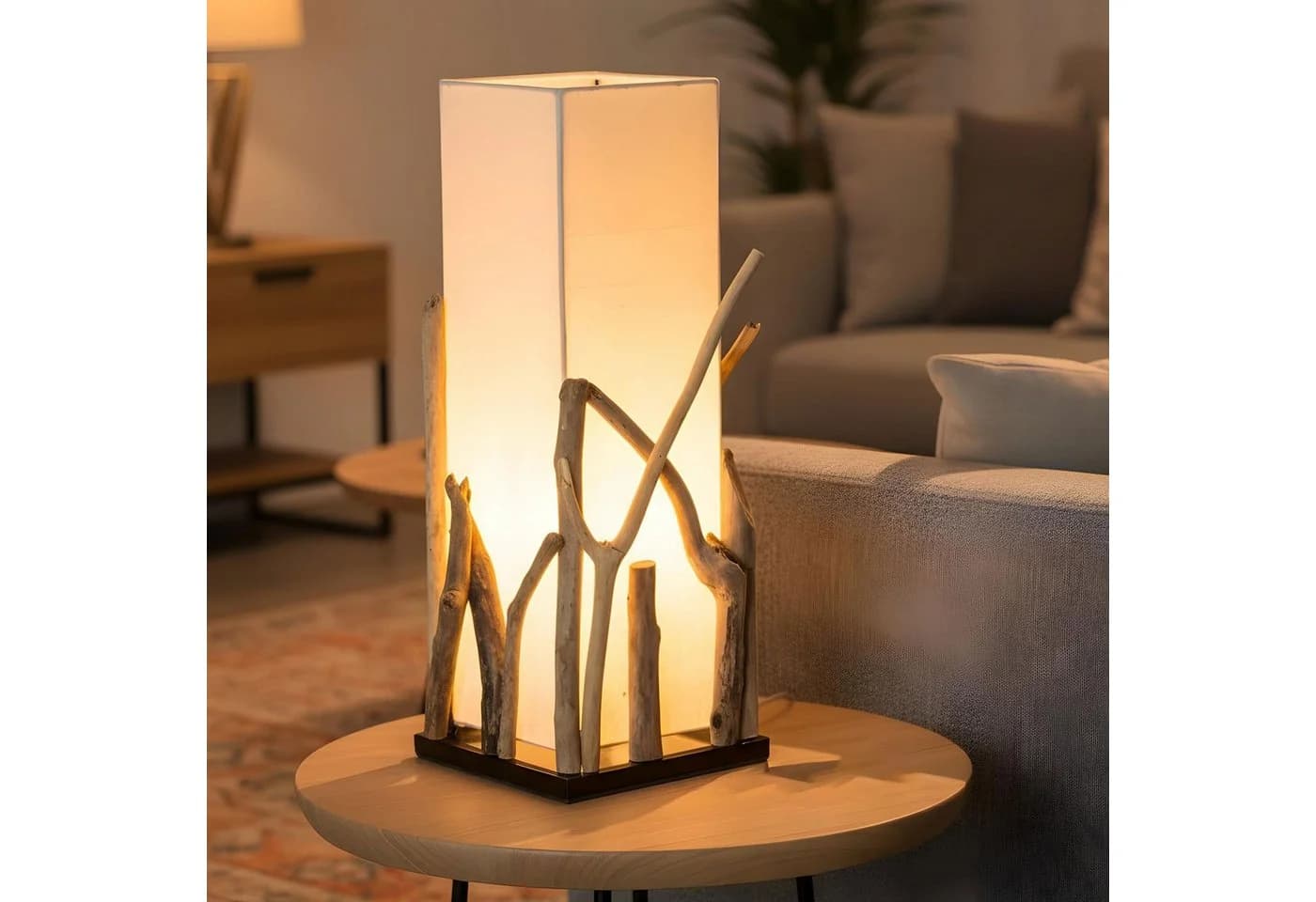 Levandeo® Nachttischlampe Treibholz 50 cm Braun Beige - Bild 2